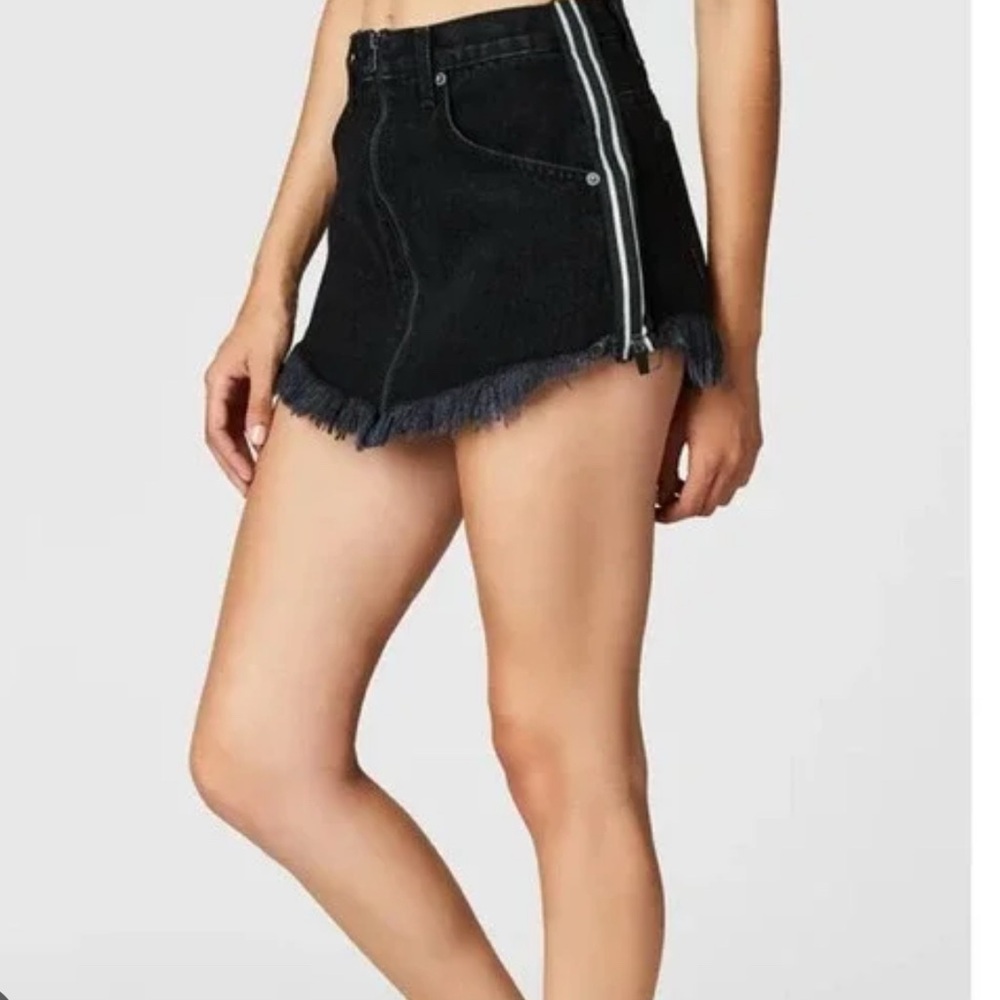 Carmar Beatrice Zip Front Denim Jean Skirt With Reflective Side Zipper Size 25